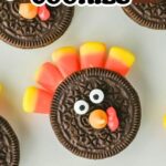 Oreo turkey cookies on a white plate.
