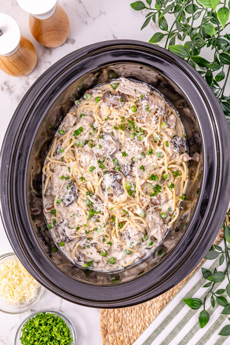 Turkey tetrazzini in crockpot.