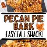 Pecan pie bark broken into pieces and served on platter.