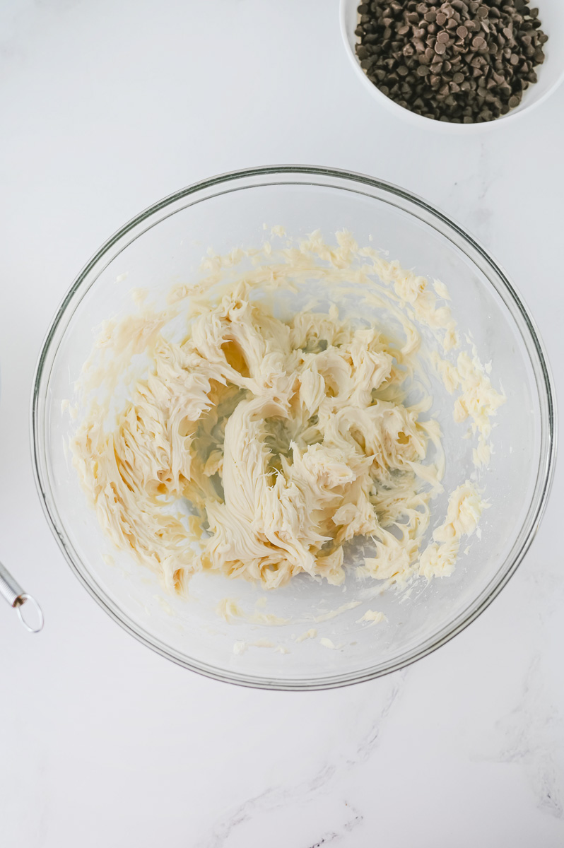 Butter mixture in mixing bowl.