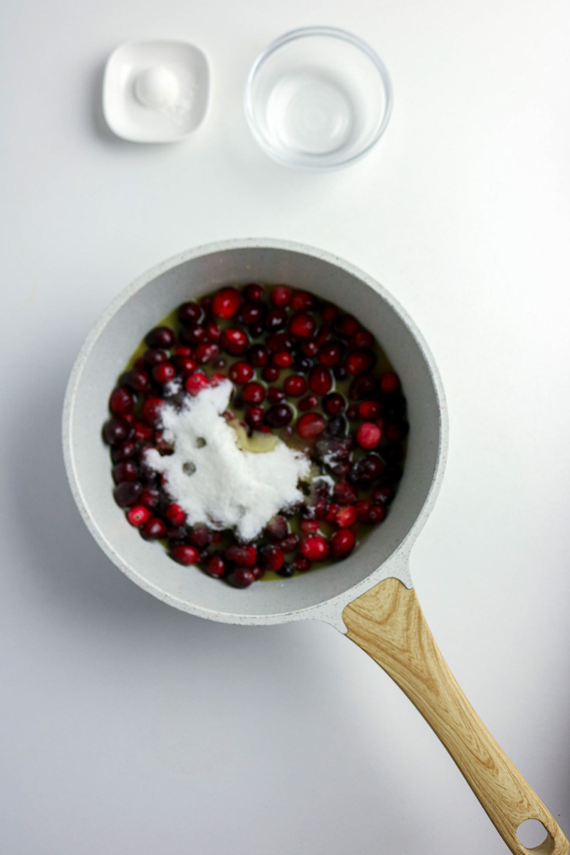 Cranberry topping in saucepan.