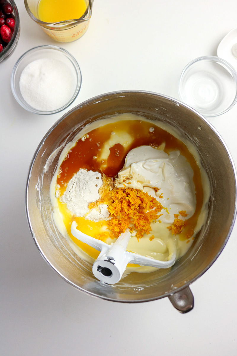 Filling ingredients in mixing bowl.