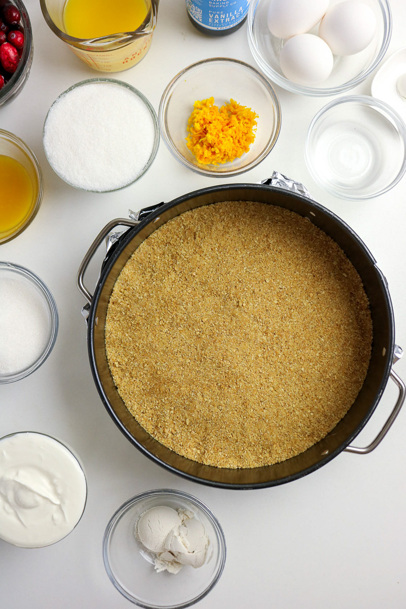 Crust is presse dinto bottom of springform pan.