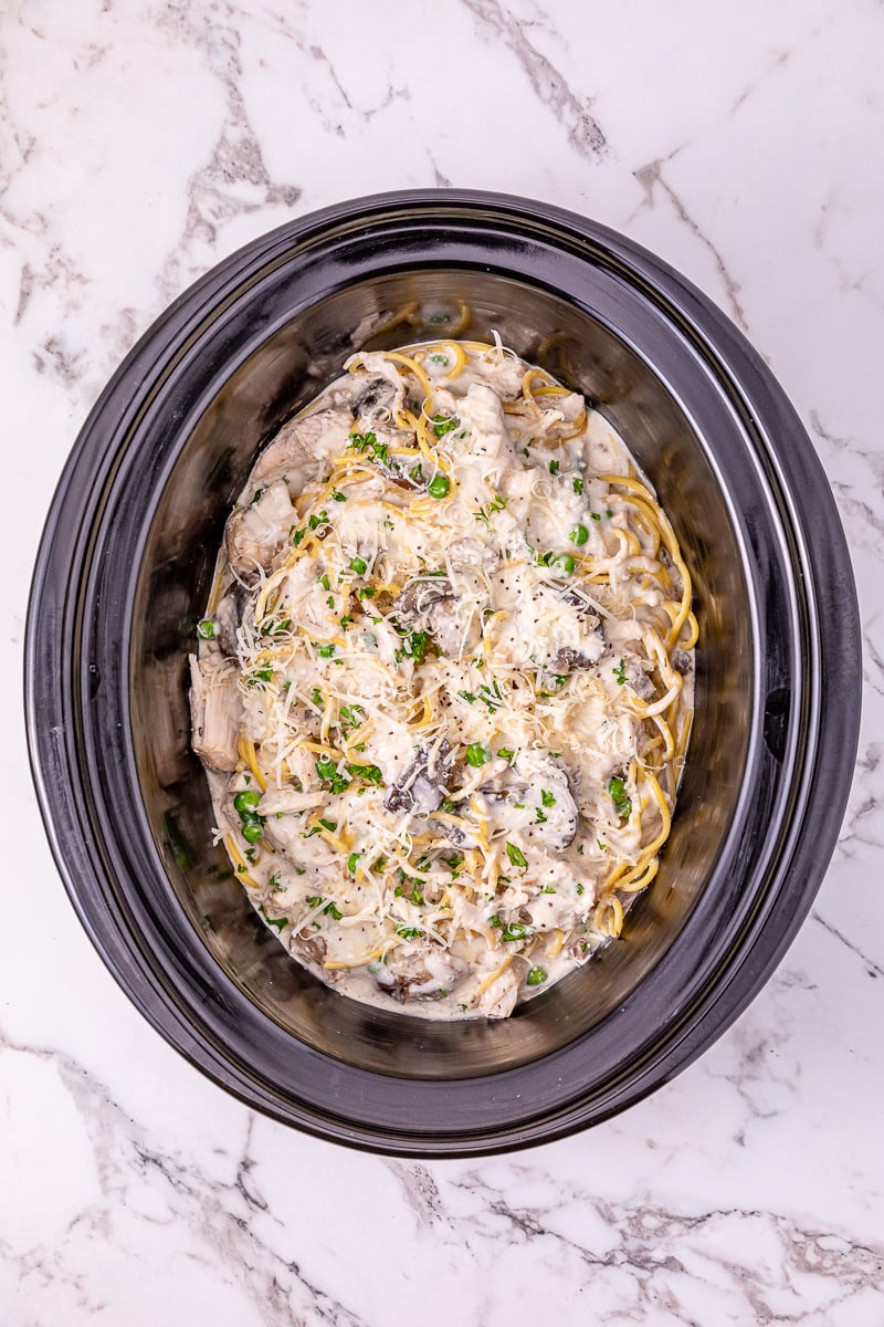 All ingredients are combined together in the crockpot.