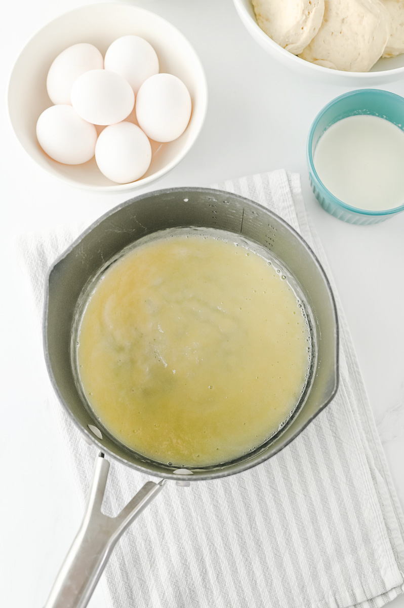 Melted butter and flour in saucepan.