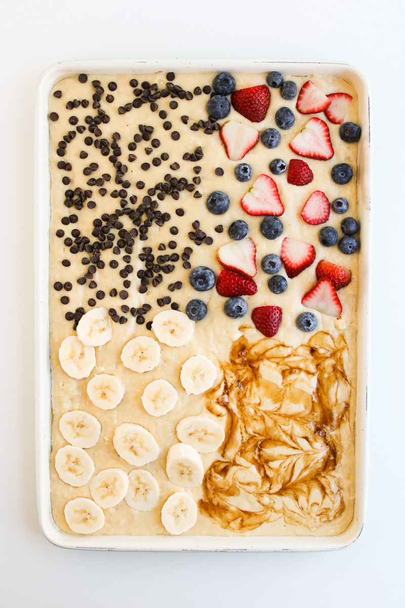 Toppings are added to the panake batter.