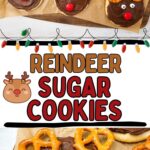 Photo collage with reindeer sugar cookies.