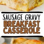 Photo collage with sausage breakfast casserole.