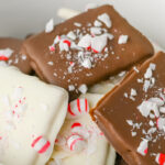 Peppermint crunch graham crackers in white bowl.