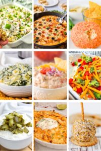 Photo collage with cream cheese dips and spreads.