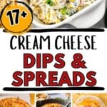 Photo collage with cream cheese dips and spreads.