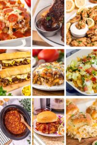 Photo collage with football dinner ideas.