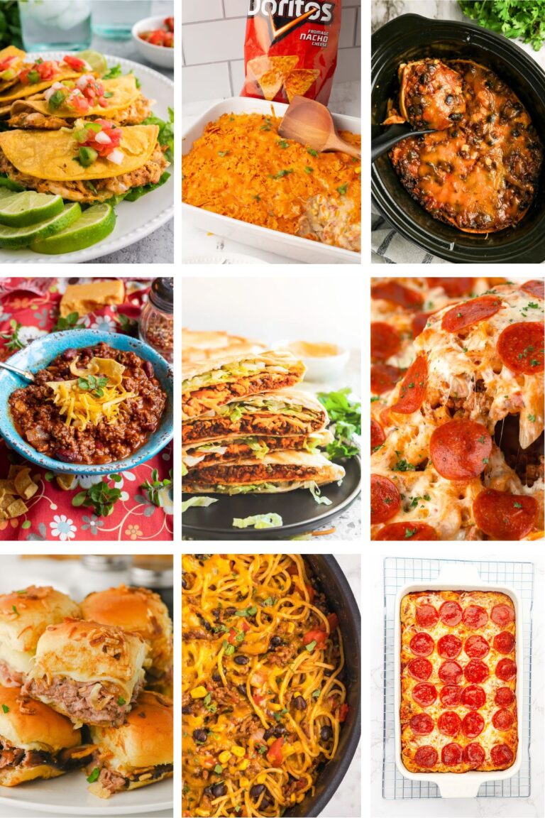 Photo collage with Friay night dinner ideas.