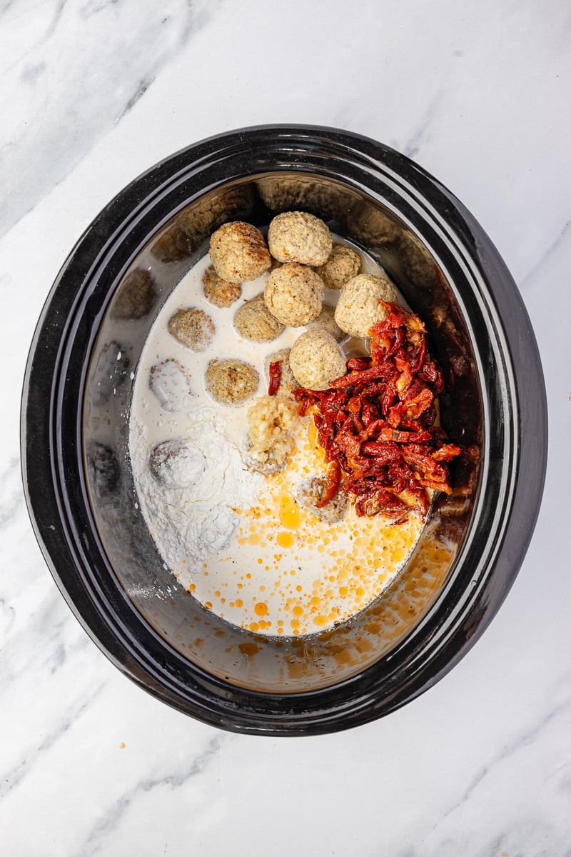 First set of ingredients are added to the crockpot.