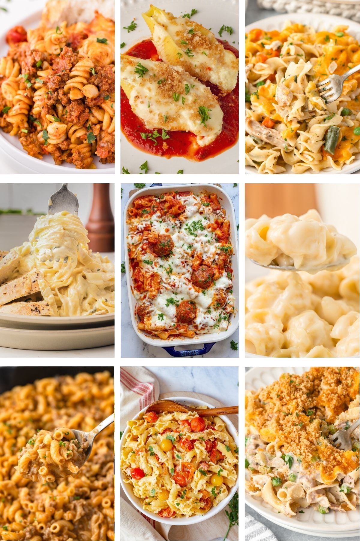 Photo collage with pasta dinner ideas.