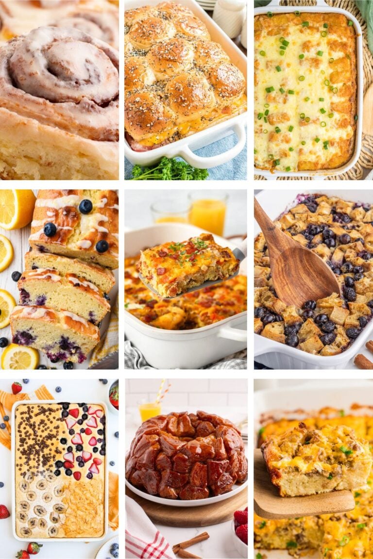Photo collage of brunch food ideas.
