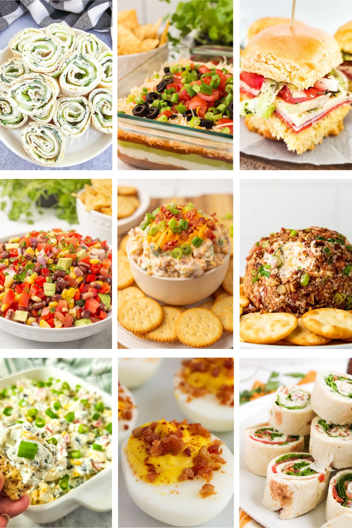 Collage of pictures for cold appetizers for a party.