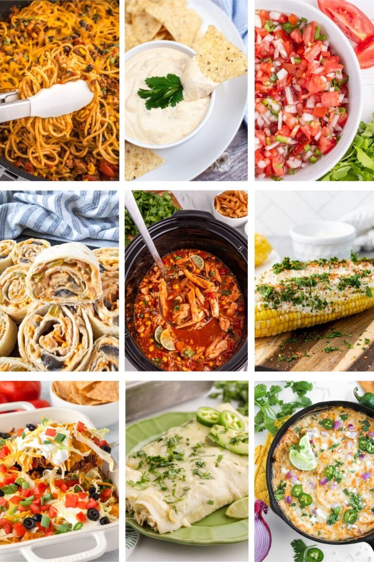 Photo collage of Tex-Mex recipes for Cinco De Mayo.