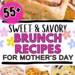Photo collage with sweet and savory brunch recipes.