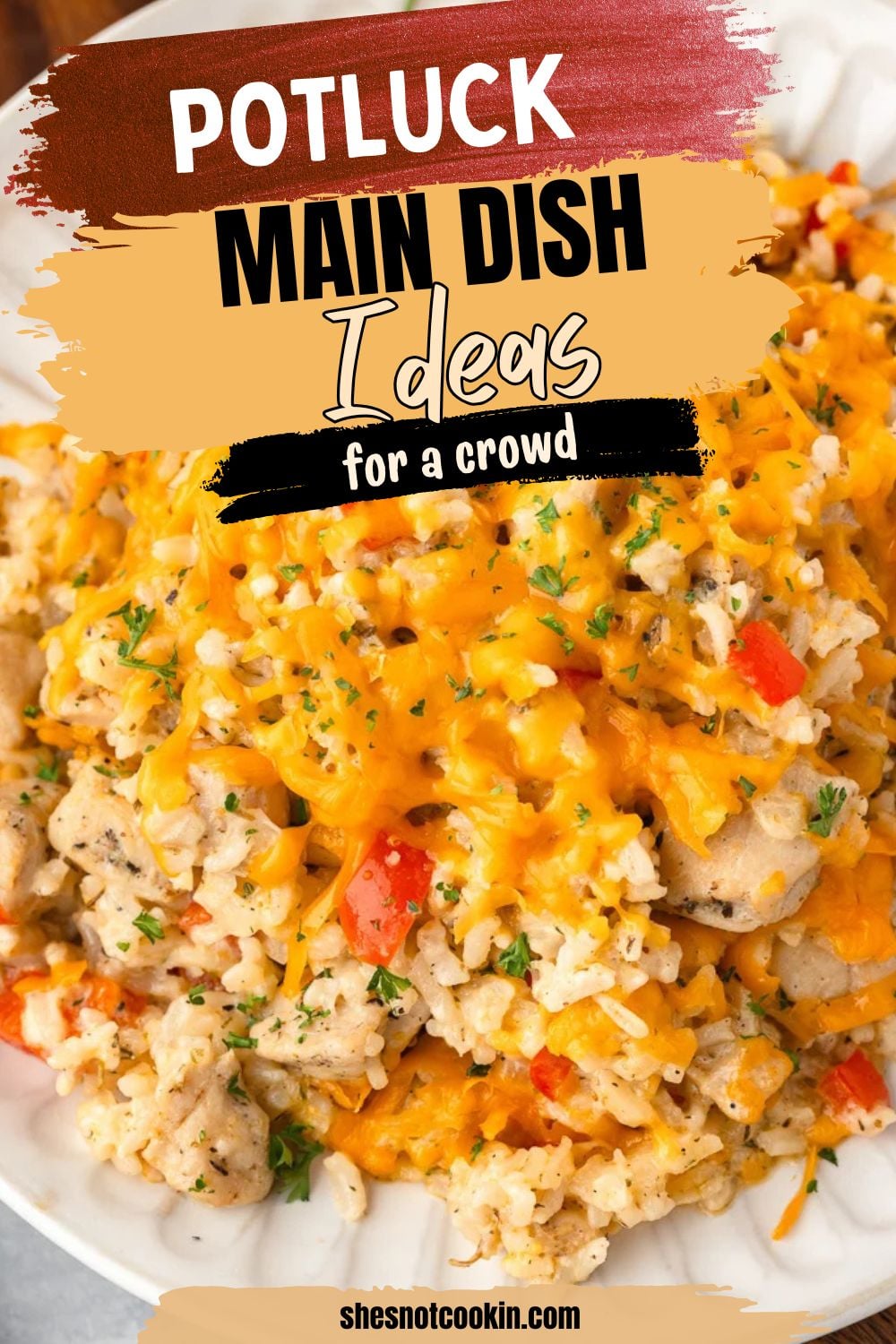 Chicken and rice casserole served on a white plate.