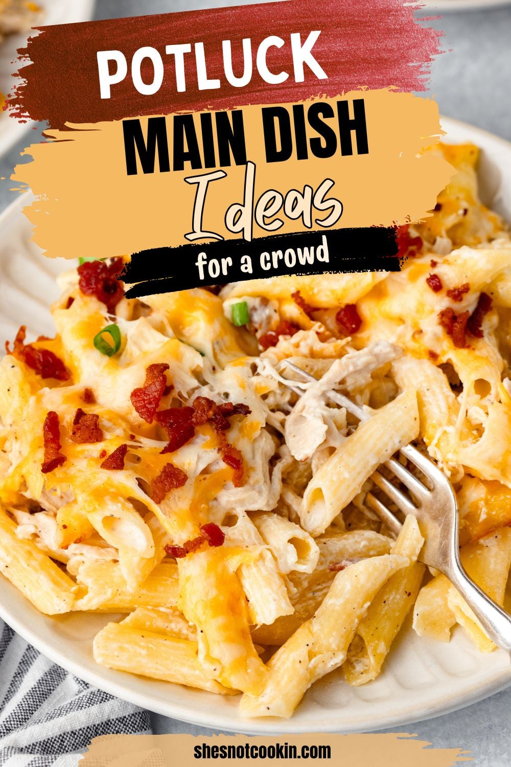 Chicken bacon ranch casserole served on a white plate.