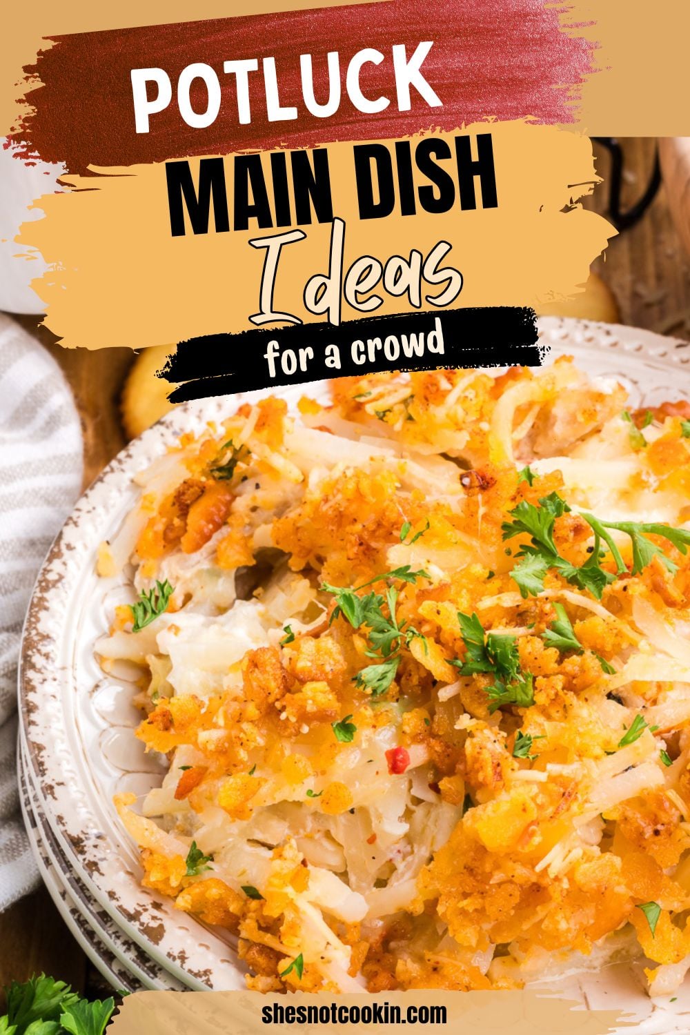Chicken and hashbrown casserole served on a plate.