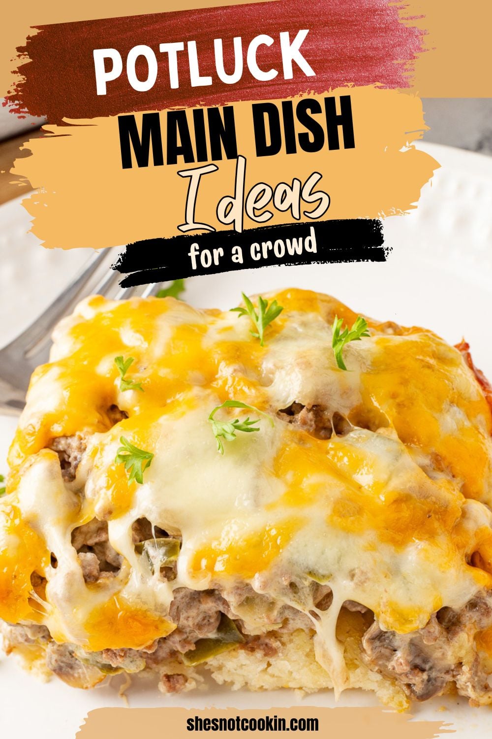 Philly cheesesteak casserole on a white plate.