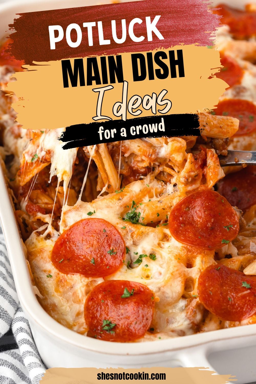 Pizza casserole in baking dish ready to be served.