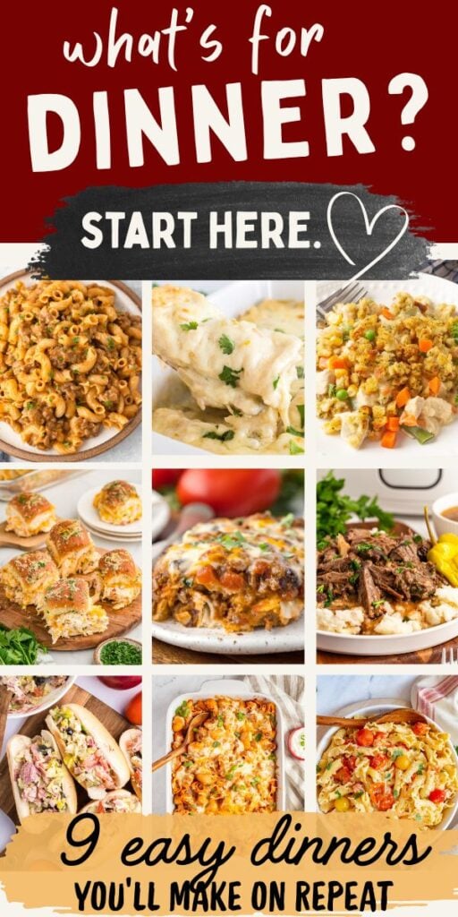 Photo collage with easy dinner ideas.
