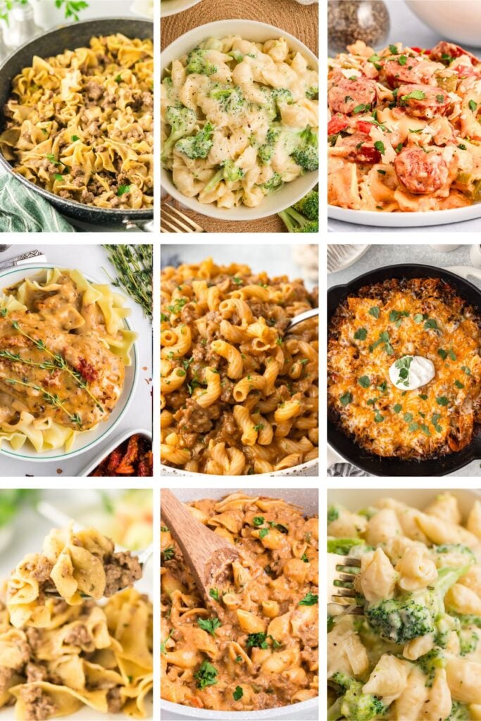 Photo collage with easy stovetop dinner ideas.