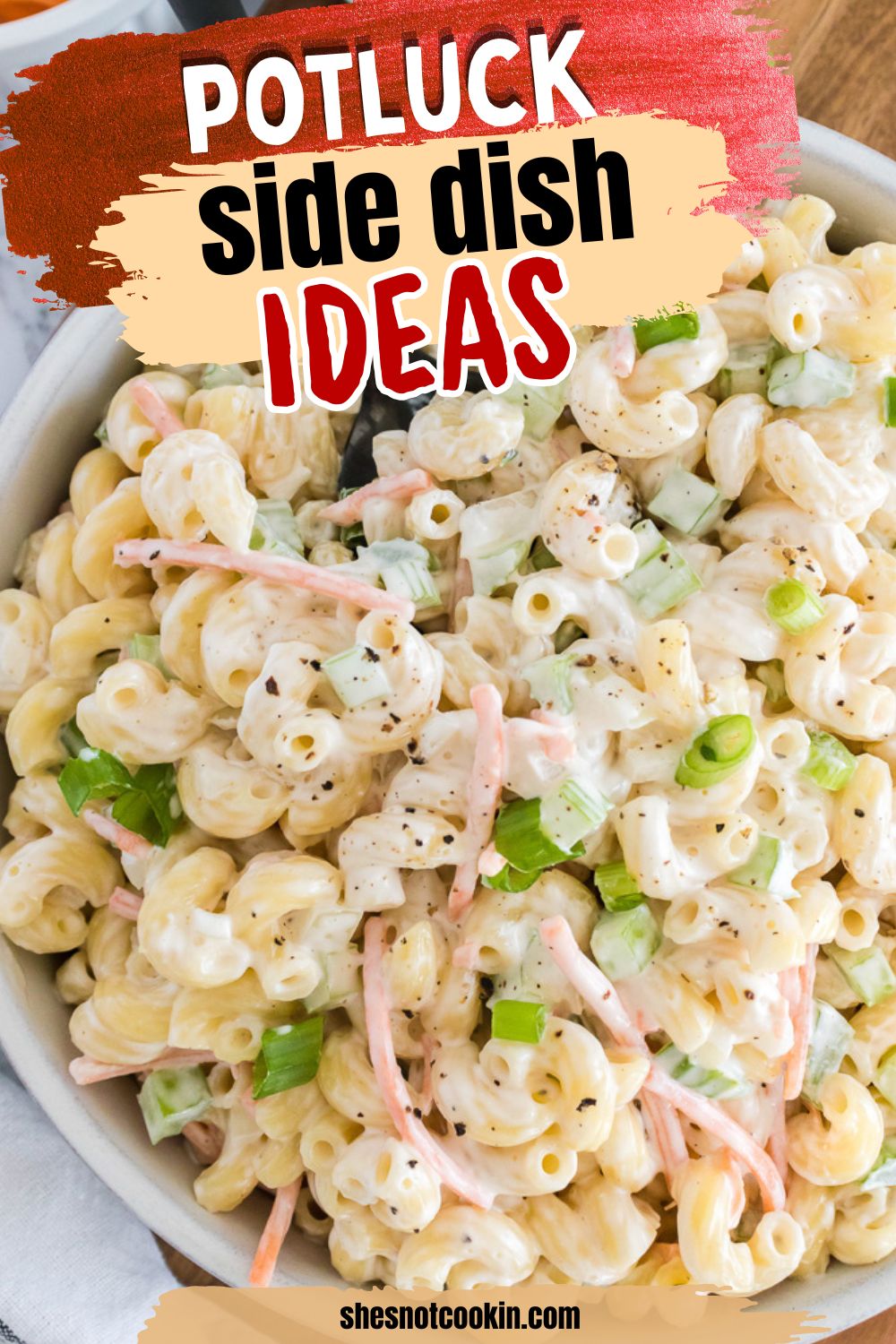 Hawaiian macaroni salad in a white bowl.