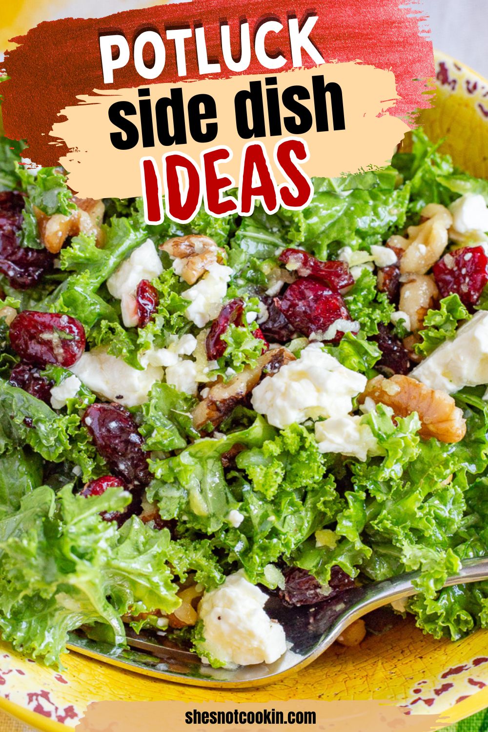 Kale salad in a yellow bowl.