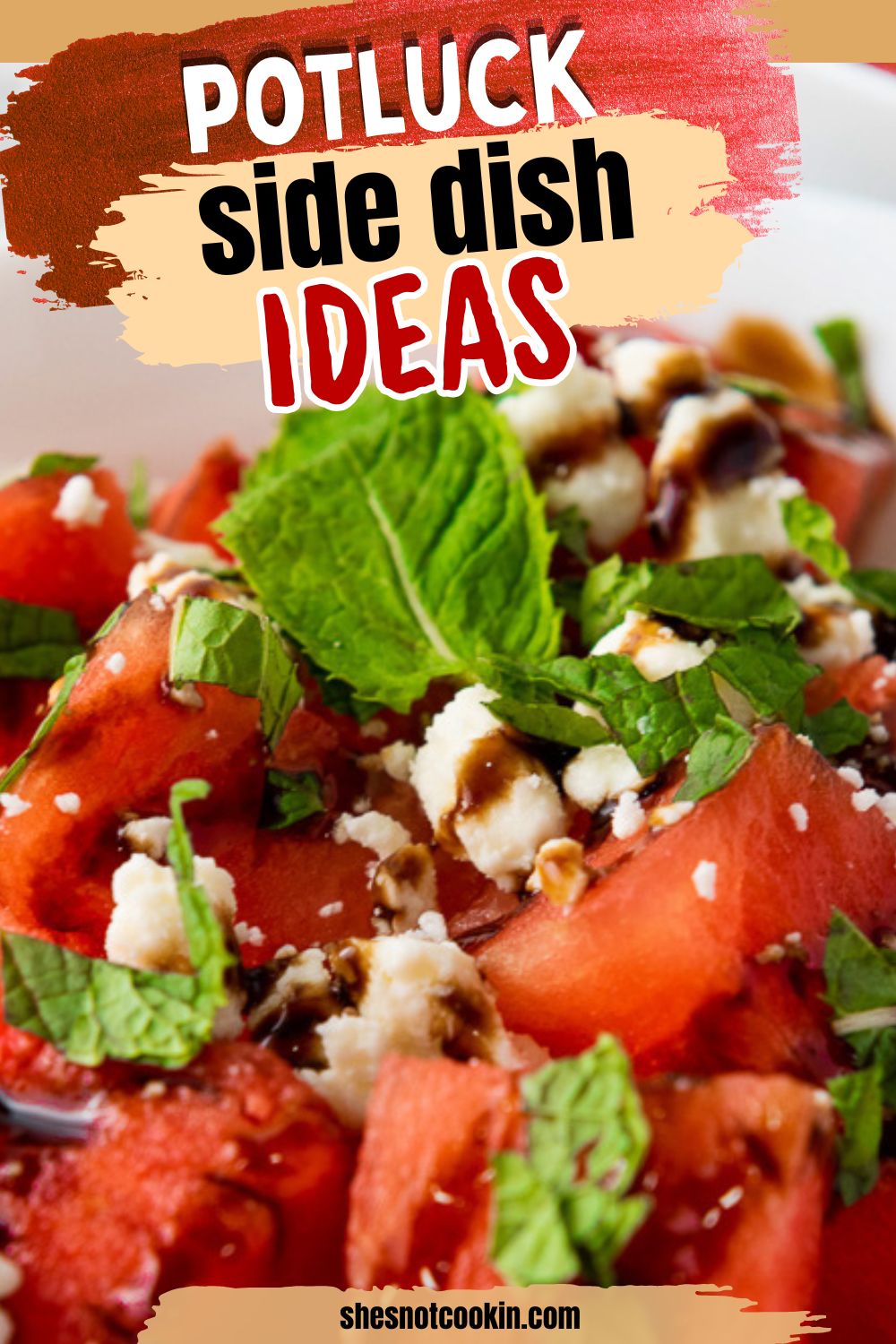 Watermelon salad with feta served on a plate.