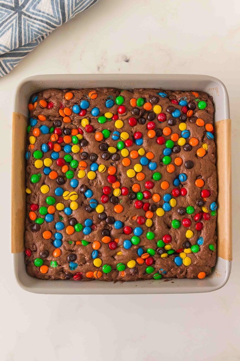 Finished dish o M&M brownies.