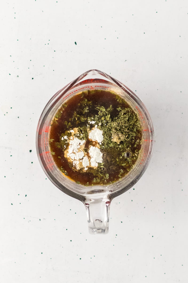 Liquid ingredients in measuring cup.