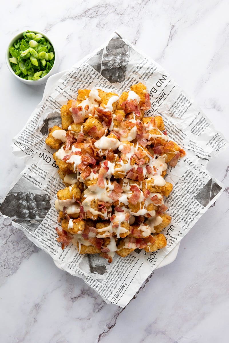 Ranch dressing is drizzled on top.