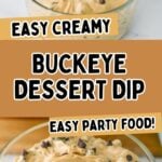 Buckeye dessert dip in a glass bowl with apples on the side.