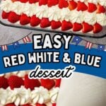 American flag cake photo collage with text overlay.