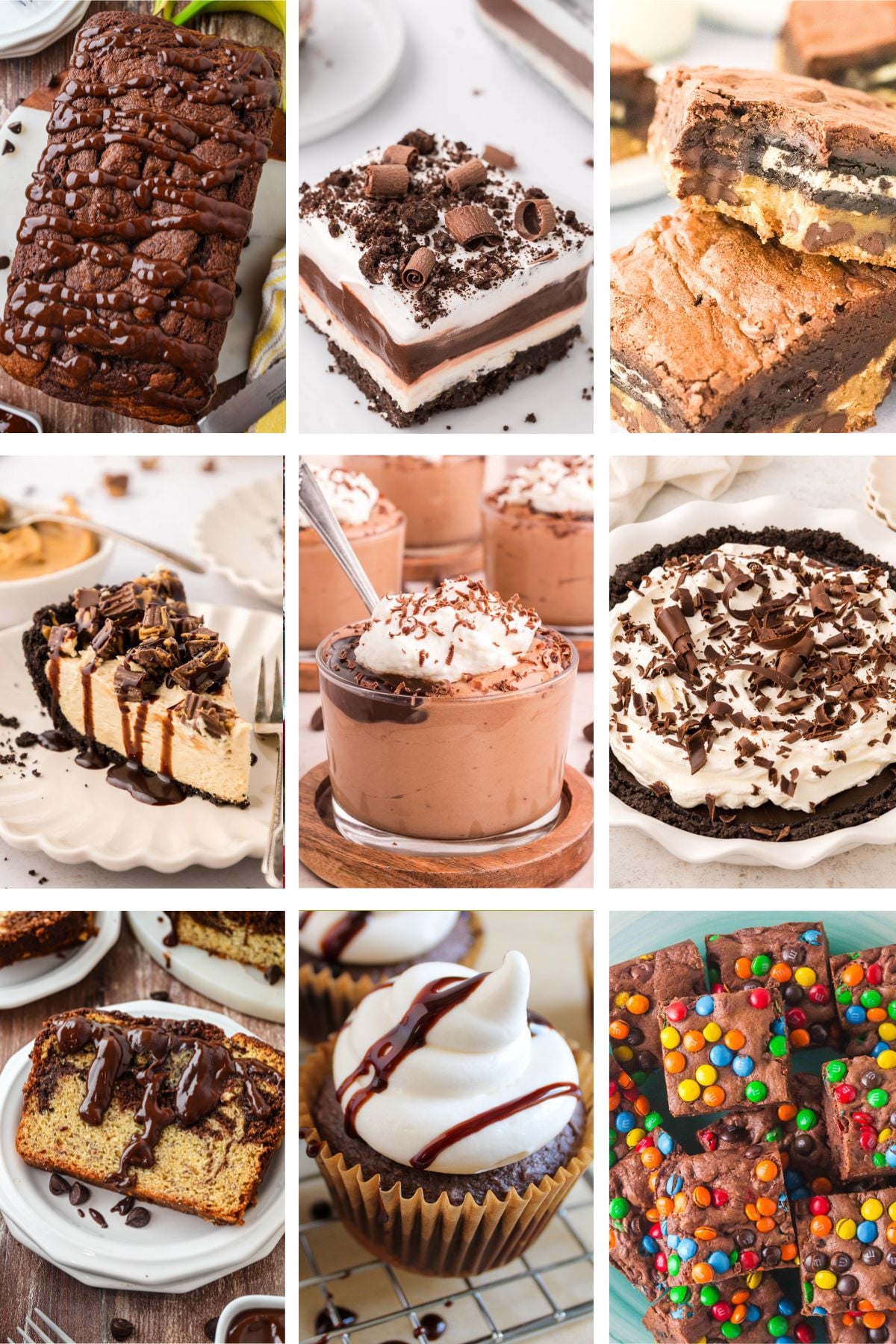 Photo collage of chocolate desserts.