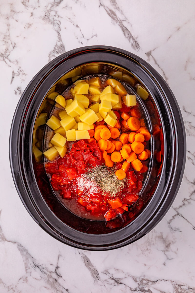 Remaining ingredients are added to the crockpot.