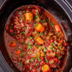 Swiss steak crockpot ready to be served.