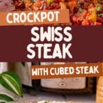Crockpot Swiss steak served on a white plate.