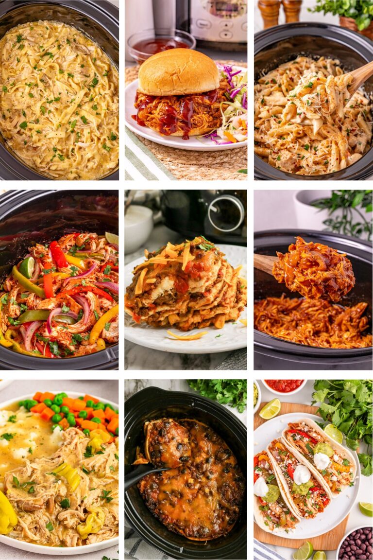 Photo collage with slow cooker dinner recipes.