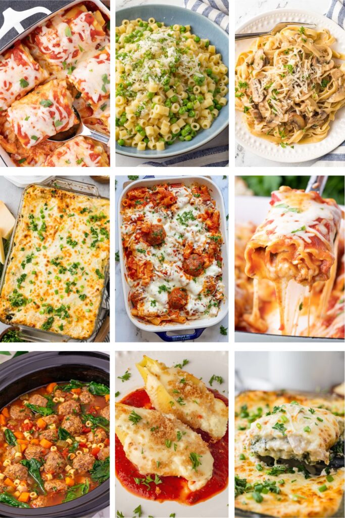 Italian inspired comfort food dinners photo collage.
