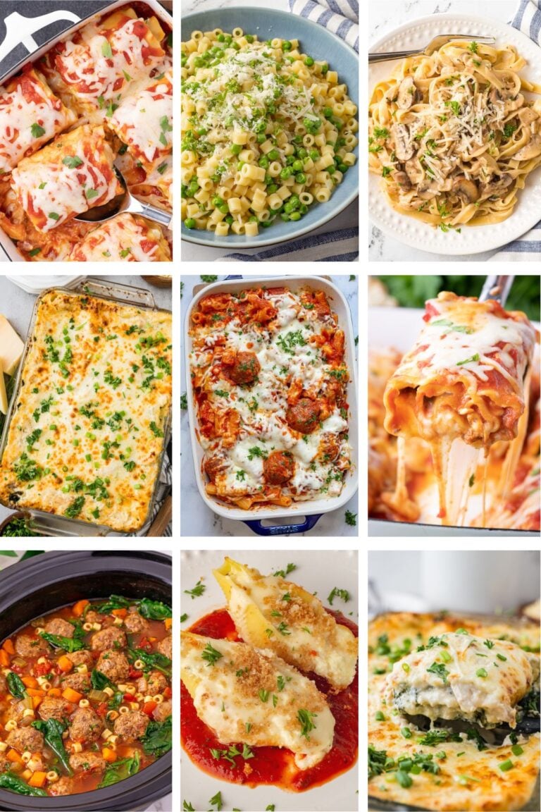 Italian inspired comfort food dinners photo collage.