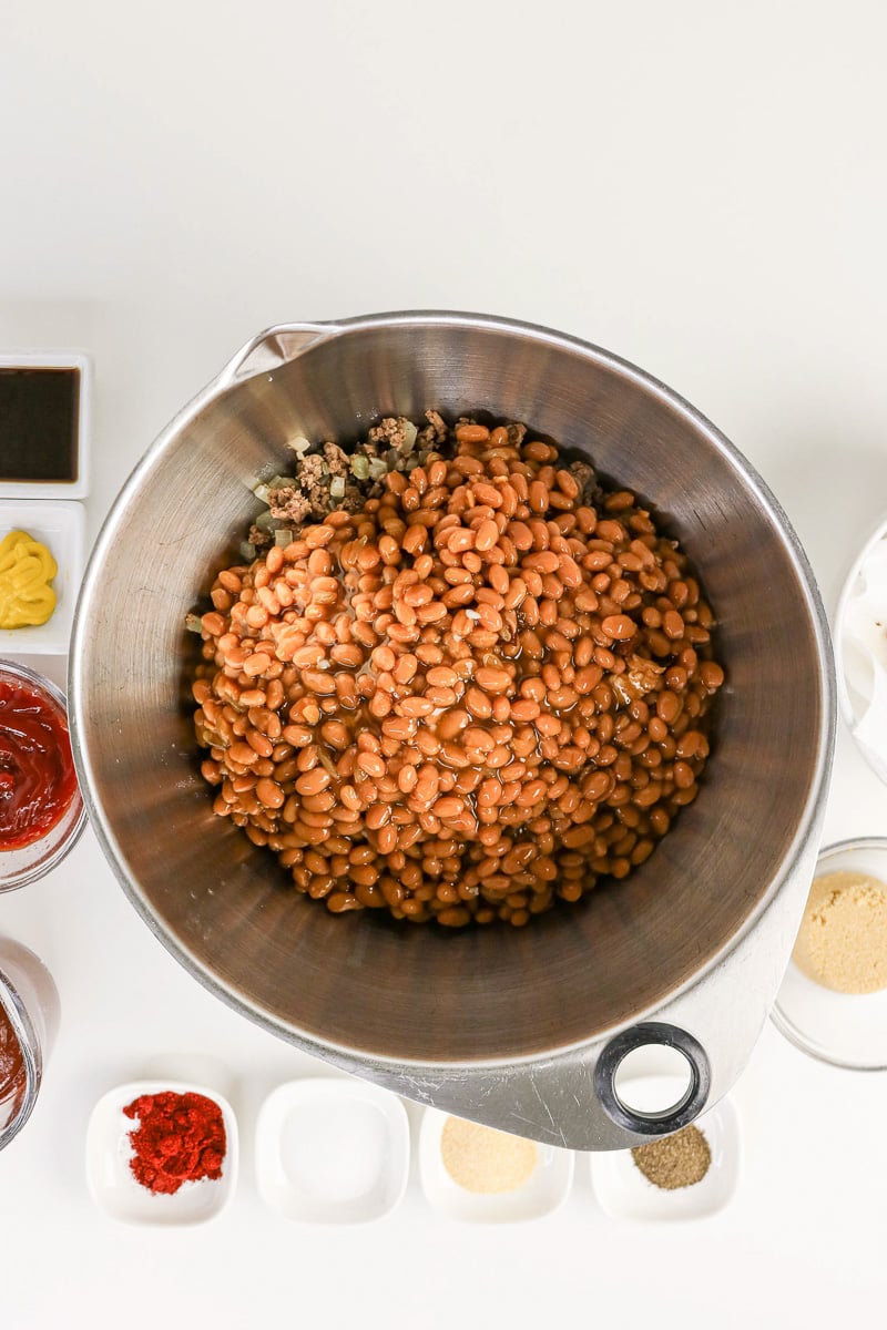 Ingredients stirred in the pot.