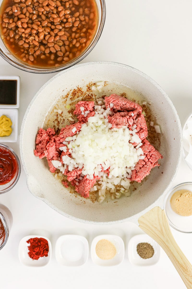 Next set of ingredients is added to the skillet.
