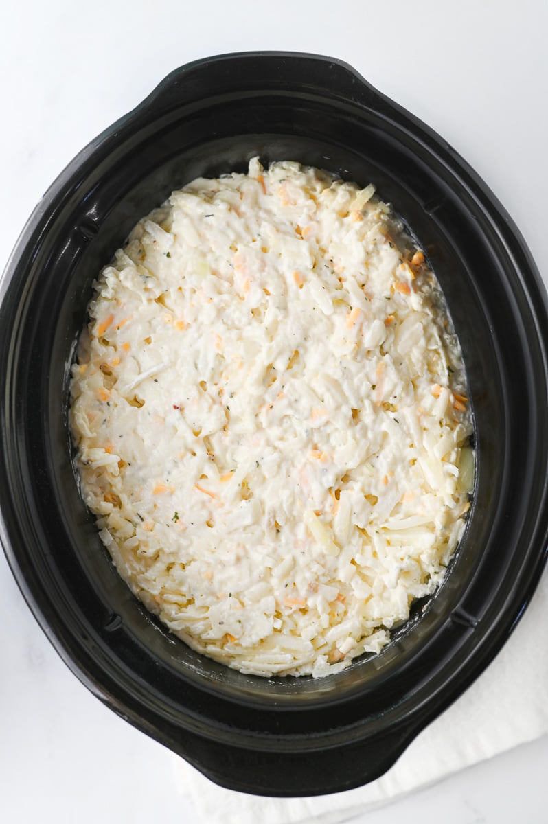 Mixture in put into the crockpot.
