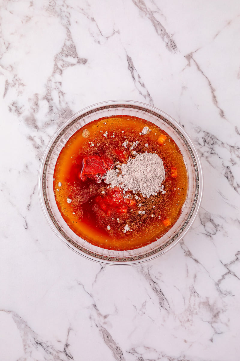Tomato mixture in bowl.