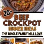 Photo collage with beef crockpot recipes.